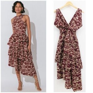 Cleobella Carson Midi Dress Size S Fringe Ikat Print Tiered Midi Dress Bohemian